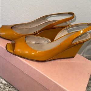 Miu Miu Tan Sling Back Wedge Sandals Size‎ 37.5/ US 7.5 Caramel